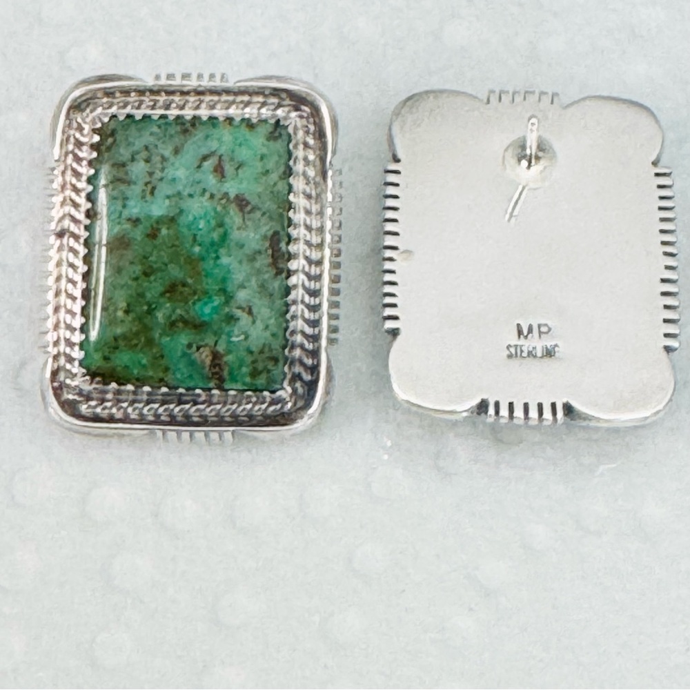 Maria Platero (Navajo) Sterling Silver Turquoise Post Earrings - Picture 9 of 16